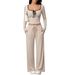 Women's 2-Piece Set Sexy Ribbed Crop Top With High-Waisted Pants Off-Shoulder Long Sleeve Turtleneck Outfit For Fall Winter_ecoleips.com