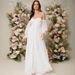 Elegant V-Neck Long Sleeve Maxi Dress – Flowy Chiffon Evening Gown For Women (White, S-XL)_ecoleips.com