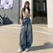 Wholesale American Retro High-waisted Straight Wide-leg Curved Jeans For Women, Spring Collection, Loose-fitting,_ecoleips.com