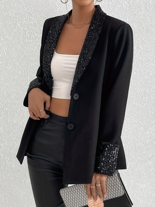 Cross-Border Foreign Trade European And American New Style Black Elegant Fashion Small Blazer Long Sleeve Sequin_ecoleips.com