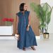 TW875 Slimming Retro Collared Pocket Wide Hem Button down Denim Skirt for Women European And American Style Summer Maxi Skirt_ecoleips.com