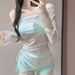 Women's Swimsuit Set Sweet And Innocent Star Print Long Sleeved Sun Protective Jacket Three Piece Two Piece Swimwear_ecoleips.com