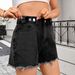 Summer Women's Adjustable Waist Denim Shorts Versatile Washable Solid Color Polyester England Style Fashion Spring/Autumn Clothing_ecoleips.com