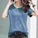 Dopamine Wear Color Short-Sleeved Summer Slub Cotton Loose Embroidered Top Slimming Large Size Women_ecoleips.com