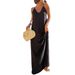 Women's Clothing Women's Summer New Solid Color Sling Loose Medium Length Beach Vacation Dress_ecoleips.com