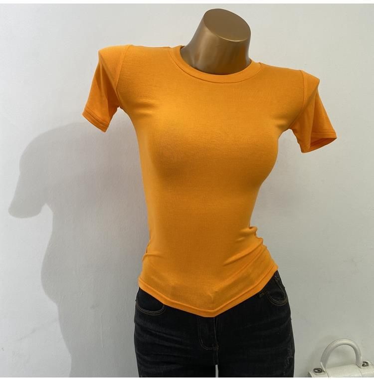 Women's Basic Lightweight Modal round Neck Short Sleeve T-Shirt Slightly Sheer Sexy Fitted Top New Style for 2021_ecoleips.com