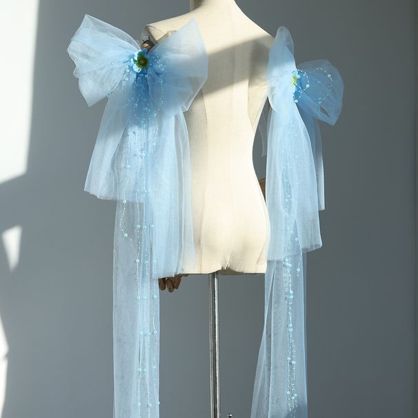 Large Bow Shawl with Detachable Shoulder Embellishment Long Sleeves French Style Versatile Accessory for Wedding Dresses And Gowns_ecoleips.com