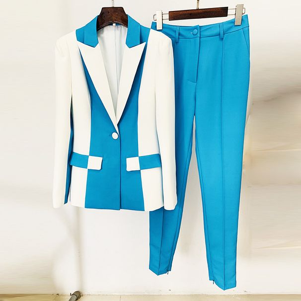 Women's Clothing 2024 new celebrity fashion contrast color matching one button suit skinny pants suit two piece set_ecoleips.com