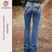 Women's Blue Embroidered Wide Leg Stretch Jeans Loose Fit Back Pocket Cross Border European American Denim Jeans_ecoleips.com