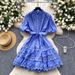 French Retro Lace Splicing Tie Waist Dress For Women Lantern Sleeve Slim Temperament A-Line Skirt Fashionable Palace Style_ecoleips.com