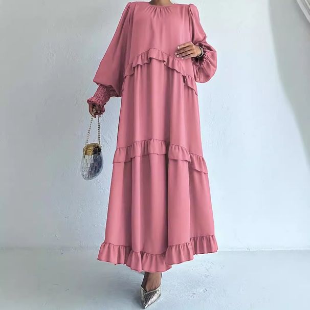 Women's Clothing New Ladies Middle Eastern Muslim Solid Color Temperament Long Fashion Elegant Dress_ecoleips.com