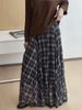 K Mesh Splicing Color Blocking Plaid Half Skirt For Women, New High Waisted Drape Pleated Loose Umbrella Skirt_ecoleips.com