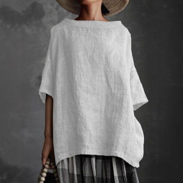 2026 Summer New Top Crew Neck Cotton And Linen Style Solid Color Loose Women's T-shirt_ecoleips.com