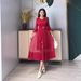 Women's Elegant Pleated Dress Solid Color Slimming Tummy Concealing Mesh Patchwork Magic Slim Dress For All Seasons_ecoleips.com