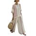 Women's round Neck Striped Printed T-Shirt And Wide Leg Pants Set Casual Comfortable Fashion Outfit_ecoleips.com