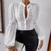 Elegant Lace-Trimmed Lantern Sleeve Blouse – Chic Stand Collar Top For Women_ecoleips.com