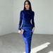 K New Women's Fashion Solid Color Slimming Fold Round Neck Long Sleeve Dress Dress_ecoleips.com