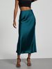 Elegant Satin Midi Skirt For Women - Flowy A-Line Tailored Pencil Skirt With Slit, Breathable Polyester, Office & Evening Wear_ecoleips.com