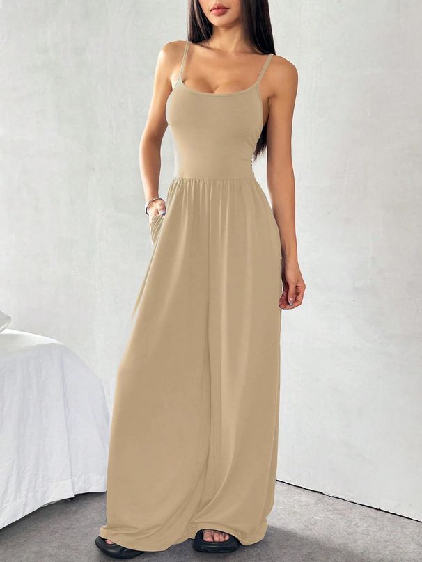 2026 Women's Sleeveless Wide-Leg Jumpsuit - Casual And Stylish Summer Wear With Pocket Design, Ladies' Sports Set_ecoleips.com