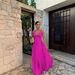 Spring/Summer Evening Fashionable Dress For Women Halter Neck Waist Cinching Pleated Solid Color_ecoleips.com