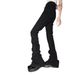 Pleated Elastic Black High-Waisted Jeans For Women, Spring New American High Street Style, Flared Washed Long Pants_ecoleips.com