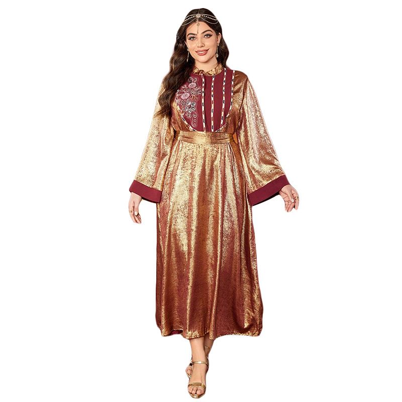 Muslim Style Stand Up Collar Women's Large Size Dress Fashionable Temperament Loose Dress_ecoleips.com