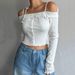 Voya Women's Simple And Sweet Style T-shirt With Spring And Summer One Neck Strap Short Long Sleeved Top_ecoleips.com