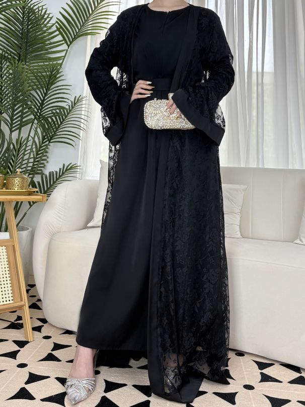 Elegant Lace Two-Piece Set for Women Modest Fashion Dress And Top Ensemble Casual Outings_ecoleips.com