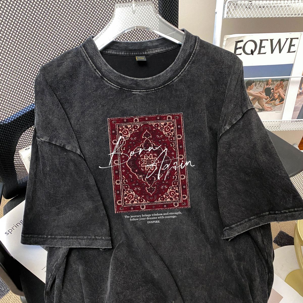 Vintage Unique Heavy Craft Western Niche Fun Design Print Oversize Lazy Style Versatile Top_ecoleips.com
