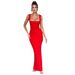 Foreign Trade European And American Style Women's Summer 2025 New Sexy Square Neck Slimming Solid Color Long Dress_ecoleips.com