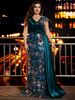 plus Size Elegant V Neck Cocktail Dress Sequined Patchwork European American Style for Parties Banquets Mothers_ecoleips.com