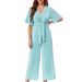 Women's Clothing Summer Women's Solid Color V Neck Jumpsuit Simple Design Short Sleeved Clothing For Ladies_ecoleips.com