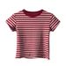 Retro Hong Kong Style Women's T-Shirt Color Blocked Striped Slim Fit Short Sleeve Versatile Top for Spring/Autumn Summer_ecoleips.com