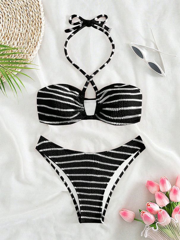 Women's Clothing Striped Swimsuit Sexy Three Point Bikini Split Swimsuit Women Summer_ecoleips.com