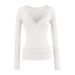 V-Neck Lace Trim Long Sleeve Tee – Slim Fit Stretch Knit Top For Women (Black/White/Purple/Milk Tea/Pink/Navy/Cocoa Brown)_ecoleips.com