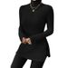 Wholesale Large-Size Women's High-Necked Cardigans With Slit, Fitted Base Layer, Striped Medium-Length Tops_ecoleips.com