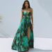 Women's Clothing Green Ink Print Hollow Swimsuit And Split Umbrella Skirt Holiday Suit_ecoleips.com
