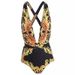Women's Sexy Deep V Neck Tummy Concealing Swimsuit Retro Print French Style Long Robe Two Piece Set Slimming Design For Summer Vacation_ecoleips.com