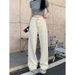 ng2510292 Ng2510292 Design Sense Style Pattern White High Waist Diamond Grid Jeans For Women New Jacquard Slimming Wide Leg_ecoleips.com