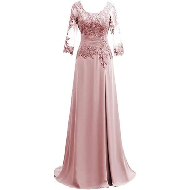 Women's Clothing Lace Evening Dress Applique Bride Toast Dress Three Quarter Sleeve Low Round Neck Banquet Evening Dress_ecoleips.com