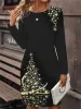 Women's Black Christmas Mini Pullover Dress Casual Christmas Snowflakes Wine Glass Print Dress Long Sleeve O Neck Winter Woman_ecoleips.com