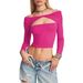 Voya Women's Clothing, American Street Fashion T-shirt, Spring And Summer One Neck Hollowed Out Backless Top_ecoleips.com