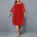 European And American Lace Patchwork Three-Quarter Sleeve Irregular Hem Chiffon Dress In Stock_ecoleips.com