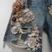 2025 Summer New Niche Lace Flower Stitching Drawing Hole Rhinestone Back Elastic Waist Trendy Cool Denim Shorts_ecoleips.com