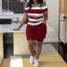 Plus Size Women's Clothing Striped T-Shirt Set Pullover Short Sleeve Letter 3D Printed Shorts_ecoleips.com