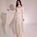 Voya Elegant Modest Evening Gown With High Neck, Long Sleeves, Pearl Embellishment & Ruched Chiffon Maxi Dress For Women (Sage Blue)_ecoleips.com