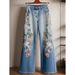 Women's Clothing Embroidery Straight Jeans Spring And Autumn Wide Leg Pants_ecoleips.com