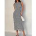 Women's Color Block Knit Striped Dress American Style Slim Fit Summer Long Sexy Dress New_ecoleips.com