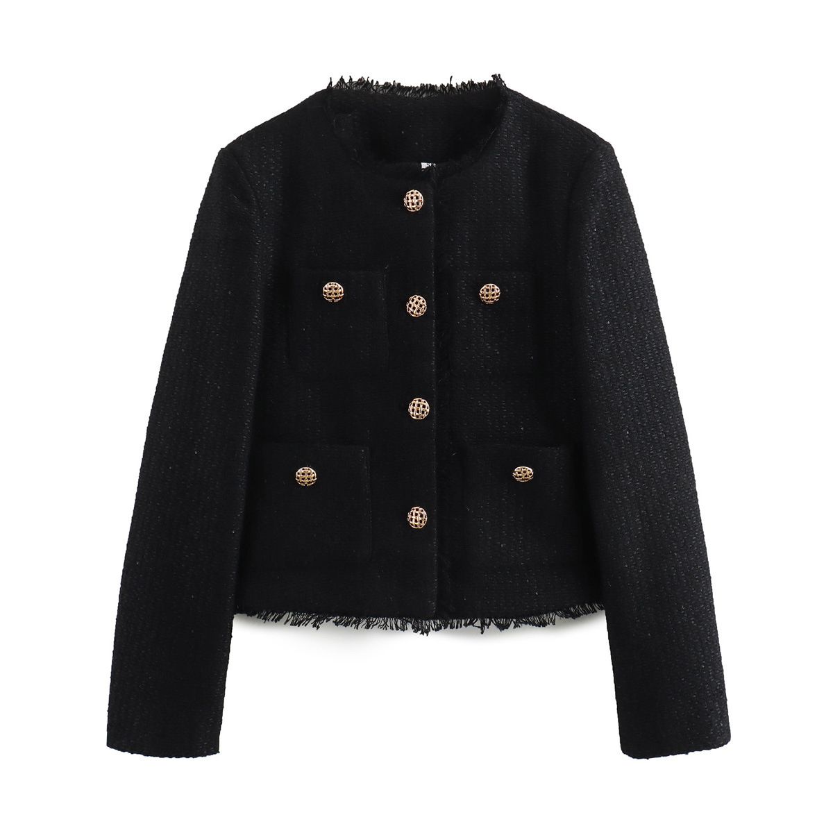 Women's Clothing Spring And Autumn New Style Metal Button Pocket Woolen Short Outer Single Breasted Top A14039_ecoleips.com