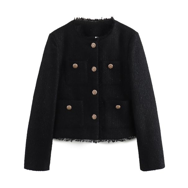 Women's Clothing Spring And Autumn New Style Metal Button Pocket Woolen Short Outer Single Breasted Top A14039_ecoleips.com